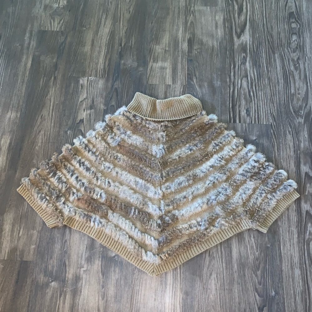Tan Rabbit Fur Poncho - Picture 5 of 7